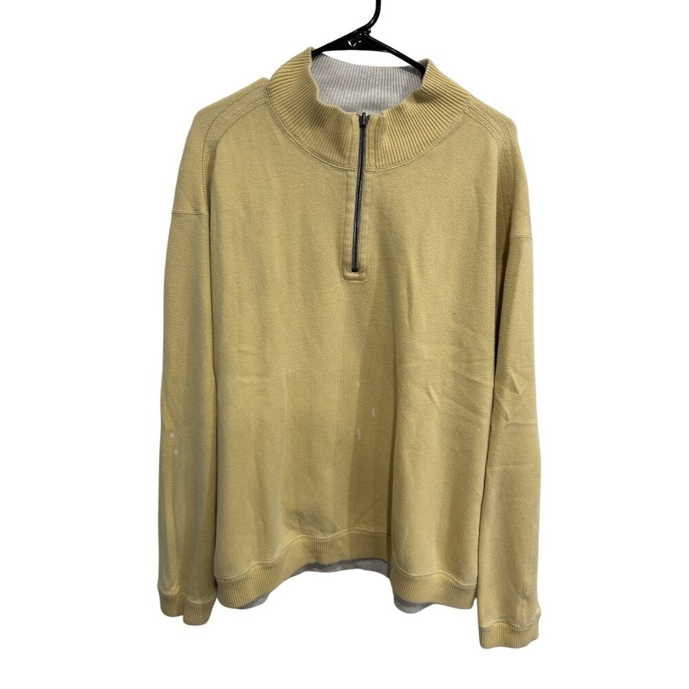 Tommy Bahama Quarter Zip Reversible Pullover Sweater Yellow Cozy Relaxed